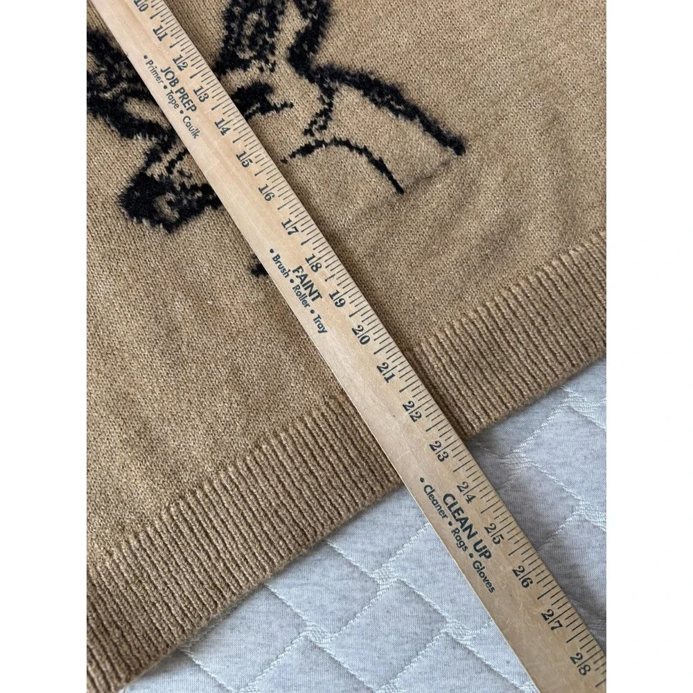 Anthropologie Sweater Womens Small Beige Deer Graphic Knit‎ Crewneck Pullover